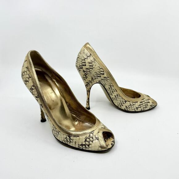 DOLCE & GABBANA Classic Snakeskin Peep Toe Heels - Picture 1 of 9